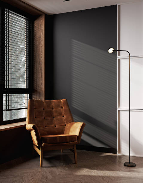 istock Office interior in loft, industrial style with leather armchair, 3d rendering 1389329627