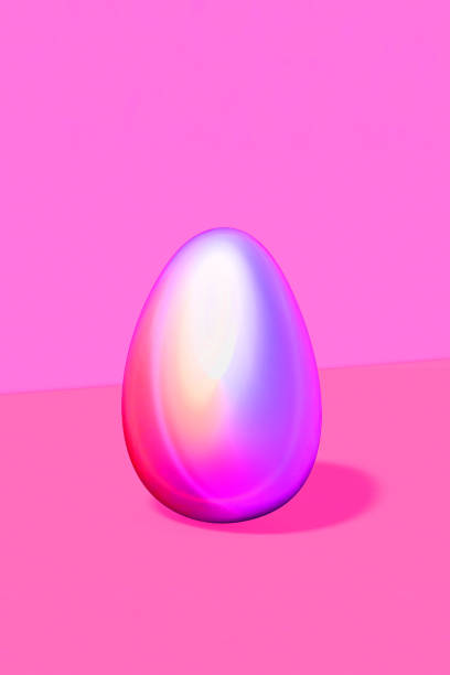 istock Vertical composition of Easter egg illuminated by neon light purple and pink color 1389331120