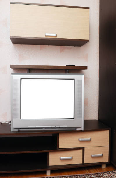 istock Old TV with a white screen in the interior. 1389332158