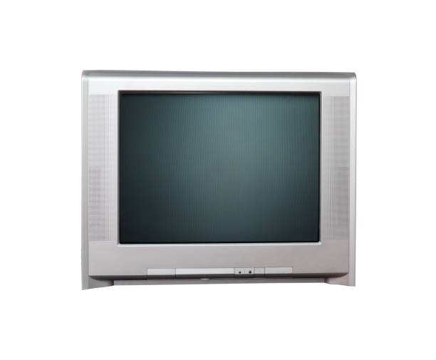 istock Old silver vintage TV set isolated on white background. 1389332163