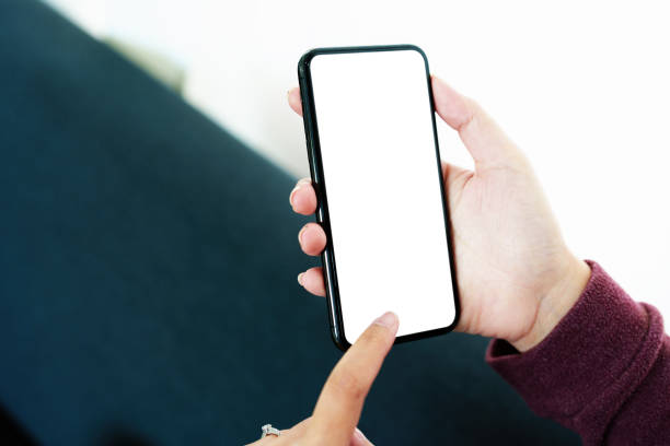 istock shopping, meeting, information searching, Asian woman using a white screen smartphone mobile can insert text, characters or images. 1389332193