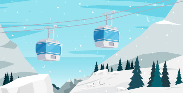 illustrazioni stock, clip art, cartoni animati e icone di tendenza di funivia snow mountain. - ski lift overhead cable car gondola mountain