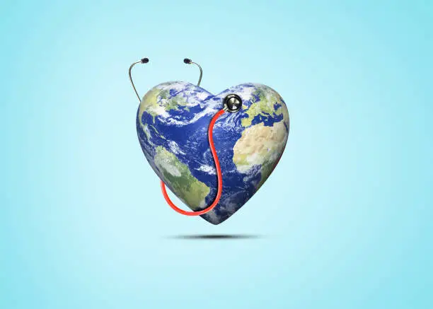 Our planet, our health. World Health day 2022 concept 3d background. World health day concept text design with doctor stethoscope.