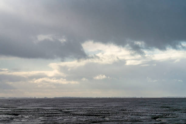 view over snettisham beach - horizon over water england uk summer imagens e fotografias de stock