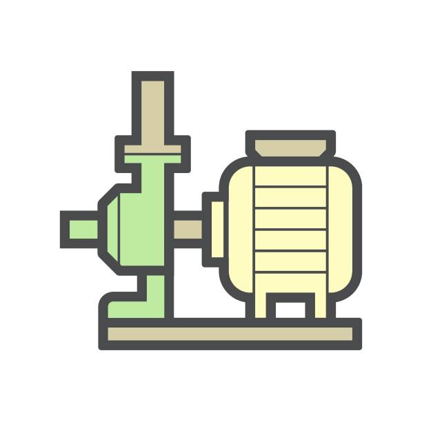 ilustraciones, imágenes clip art, dibujos animados e iconos de stock de diseño de icono vectorial de bomba de agua para control, distribución y suministro de agua, petróleo y gas. - sewage treatment plant wastewater water pump valve