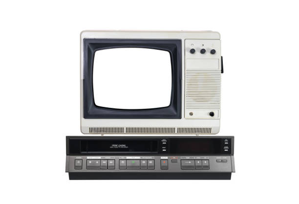 istock Old TV with white screen and VCR isolated on white background. 1389335884