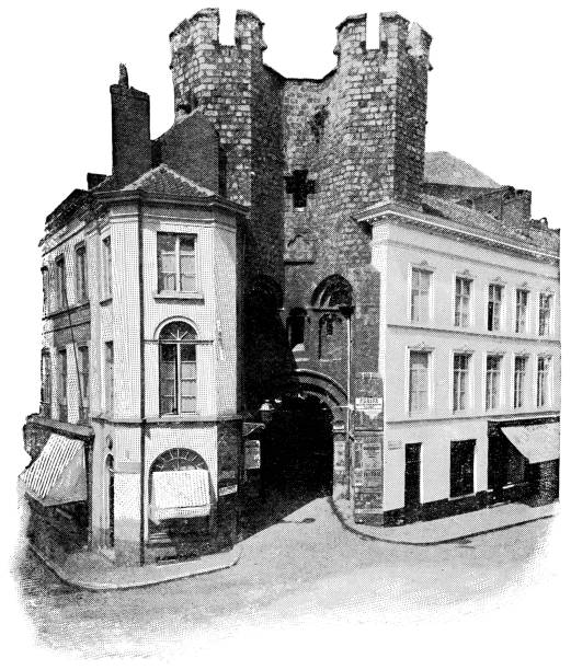 ilustrações de stock, clip art, desenhos animados e ícones de gravensteen as jean-denis brismaille‘s industrial complex in ghent, belgium - 19th century - castle gravensteen