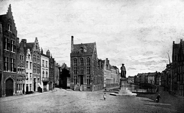 istock Jan van Eyckplein/Jan van Eyck Square in Bruges, Belgium - 19th Century 1389337171