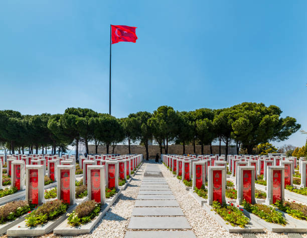 Canakkale Martyrs Memorial military cemetery in Canakkale. CANAKKALE, TURKEY - MARCH 26, 2022: Canakkale Martyrs Memorial military cemetery in Canakkale. martyr stock pictures, royalty-free photos & images