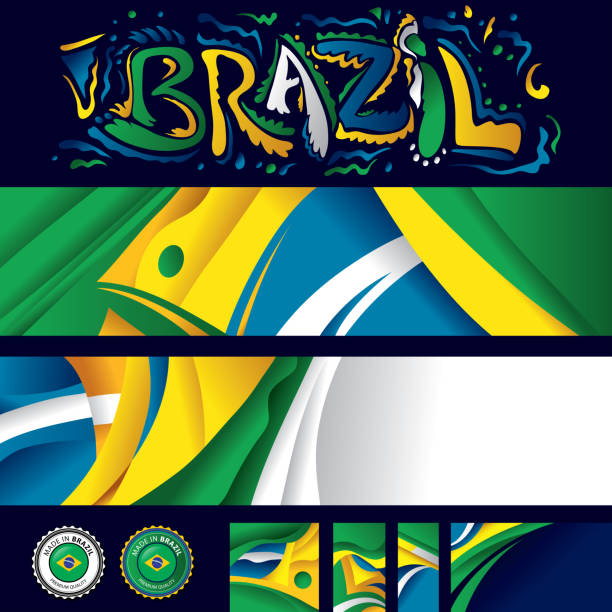 브라질 추상 국기 아트워크 컬렉션, 브라질 국기 색상 (벡터 아트) - 브라질 stock illustrations