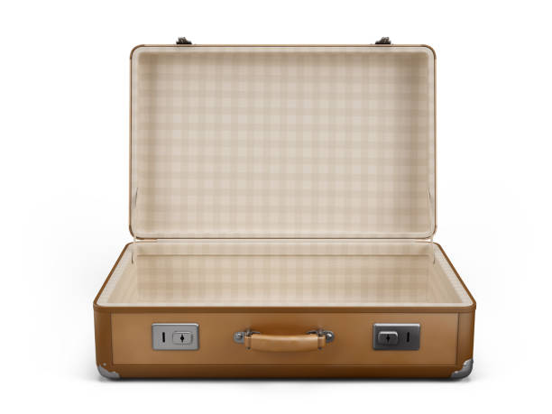 Vintage open suitcase isolated on white - 3d rendering Vintage open suitcase isolated on white - 3d rendering airport porter stock pictures, royalty-free photos & images