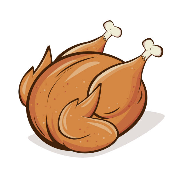 ilustraciones, imágenes clip art, dibujos animados e iconos de stock de ilustración de dibujos animados de un delicioso pollo asado - roast chicken illustrations