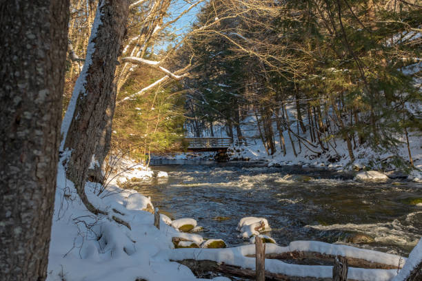 istock Sun rays reflecting in the rapids of a small river in winter 1389352173