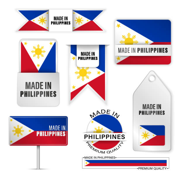 ilustrações, clipart, desenhos animados e ícones de fabricado nas filipinas gráficos e rótulos definidos. - philippines map manila philippines flag