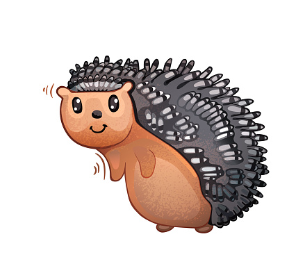 Cute Cartoon Hedgehog Vector Illustration, Animal Mascot Character