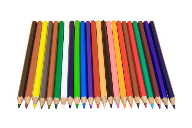 istock Row of colored pencils isolated on a white background 1389360144