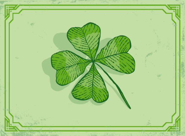 패트릭의 날을위한 네 개의 잎클로버의 벡터 빈티지 아이콘. - irish culture st patricks day backgrounds good luck charm stock illustrations