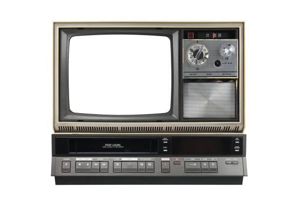 istock Old TV with white screen and VCR isolated on white background. 1389362525