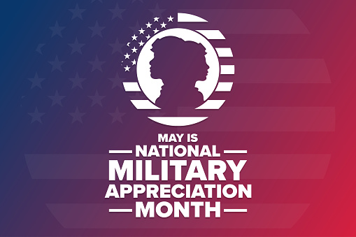 May is National Military Appreciation Month. Holiday concept. Template for background, banner, card, poster with text inscription. Vector EPS10 illustration