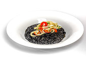 Black risotto with squid and tomatoes