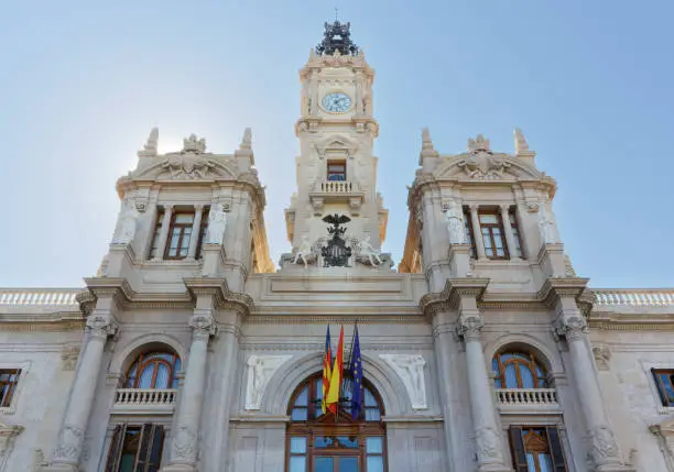 Front view of the City Hall of Valencia, Spain