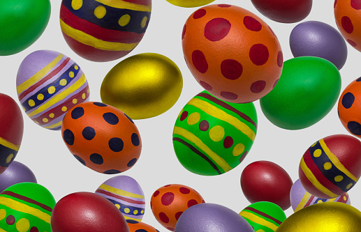 Painted Easter eggs  isolated over grey background