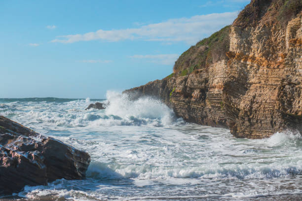 istock Rocky cliffs and ocean view with beautiful cloudy sky on background, California coastline 1389374794