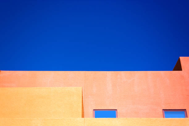 istock Santa Fe Style: Modern Adobe Building Exterior Detail, Blue Background 1389377676