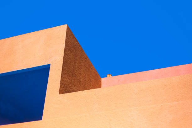 istock Santa Fe Style: Modern Adobe Building Exterior Detail, Blue Background 1389377686