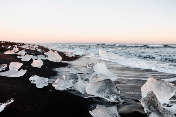 Scenic sunset at the Diamond Beach in Iceland