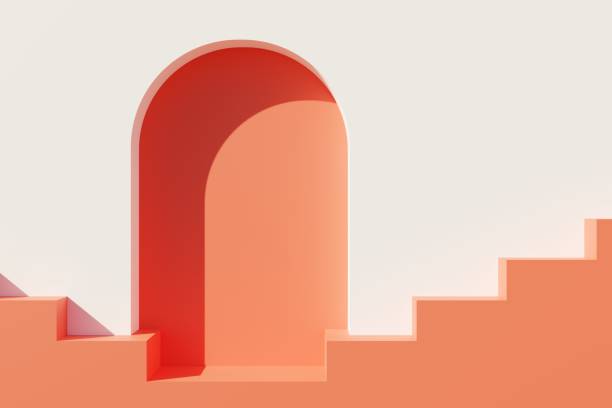 istock White wall with terracotta entrance and steps on sunlight background 3d illustration 1389381641