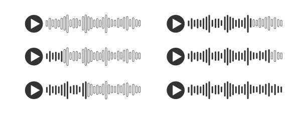 illustrations, cliparts, dessins animés et icônes de icônes de message vocal. chat audio avec ondes sonores vocales isolées sur fond blanc. interface de l’application mobile messenger. illustration graphique vectorielle - playback