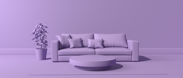 Living room with a sofa - Monochrome minimal theme - 3D render