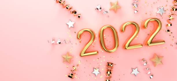 istock 2022 New Year celebration theme with confetti and stars - 3D 1389381771