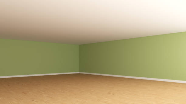 istock Empty Interior Corner with Light Green Stucco Walls, White Ceiling and a Parquet 1389382245