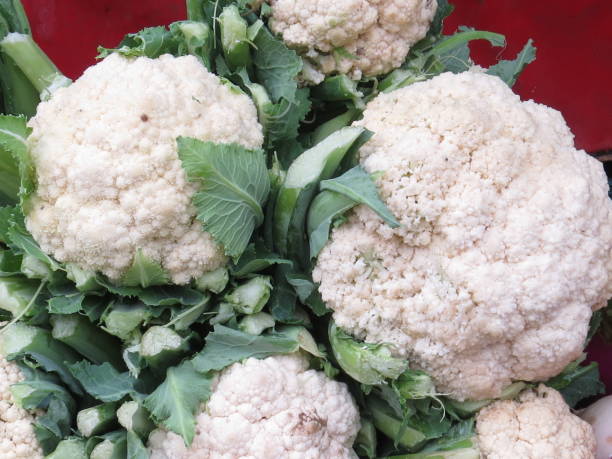 istock Phool gobhi. Cauliflowers. Cabbage. Phool gobhi with green lieves. Market stall. 1389384201