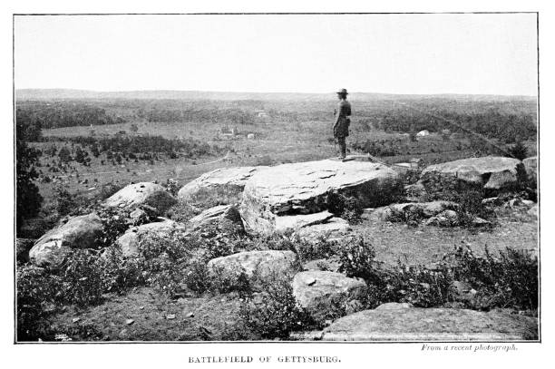 게티즈버그, 펜실베이니아, 전장, 미국 남북 전쟁, 사진 1898 - american civil war battle conflict gettysburg national military park stock illustrations