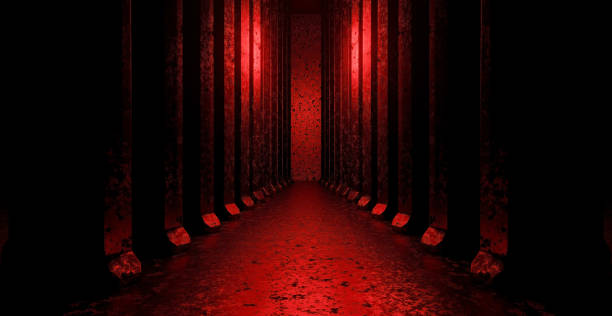 istock Futuristic Technology Showroom Studio Red Banner Background Wallpaper Alien Concept 1389401524