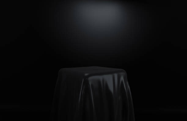 istock Luxurious Elegant Empty Podium With Cloth And Fabric Spotlight Dark Turquoise Colors Presentation Background Display Concept 3D Rendering 1389402775