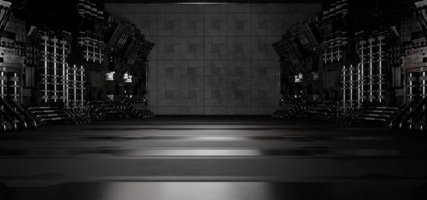 istock Blank Futuristic Underground Hall Corridor Tunnel Led Lights Laser Cutting Edge Silver Gray Sci Fi Background Futuristic Architechture Used As Wallpaper 3D Illustration 1389403101