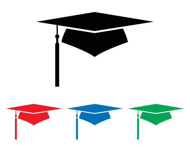 Graduation Cap Icon Set A set of four graduation cap icons. mortarboard stock illustrations