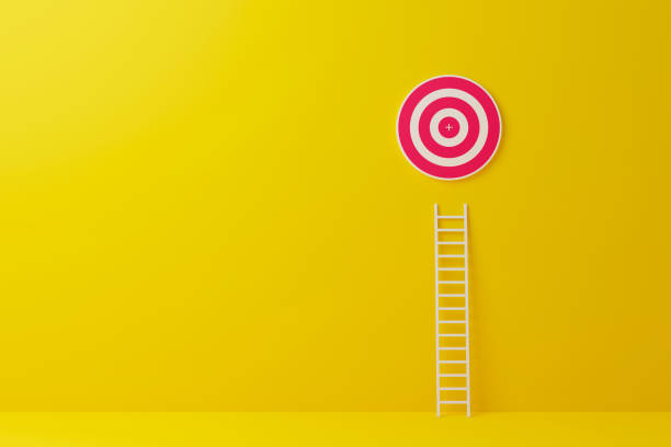 istock Stand out from the crowd and think different creative idea concepts. Longest white ladder growing up growth to aiming high to goal target. 3d illustration 1389406075