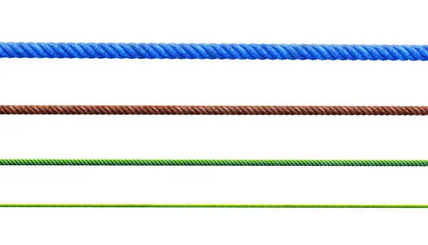 Various colorful ropes isolated on white background with clipping path.
