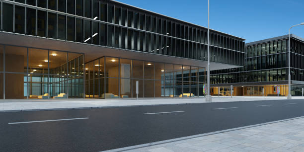 istock Roadside street view with office buildings background 1389408865