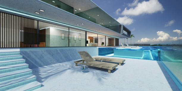 istock Luxury villa exterior design with beautiful seascape 1389409679