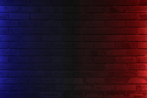 istock Lighting effect red and blue on empty brick wall background. Backdrop decoration party happy new year happiness concept, Showing or placing products. Lighting effect pink and cyan wall background. 1389409700