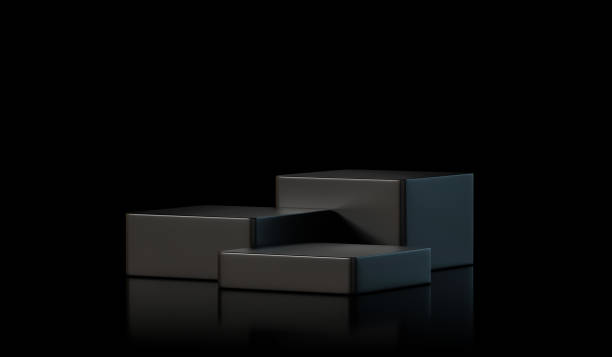 istock Empty black 3d cube podium luxury platform scene modern background of product presentation pedestal stage or blank studio template stand minimal display and cosmetic art showcase on showroom backdrop. 1389410751