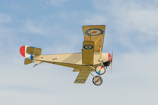 Replica Nieuport 17 World War 1 biplane in French military colors.