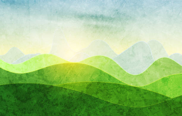 natürliche sonnentagslandschaft mit feldern und hügeln - green slopes stock-grafiken, -clipart, -cartoons und -symbole