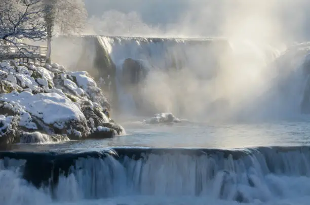 Water falls in winter, National Park  Una in Bihac, Bosnia and Herzegovina.